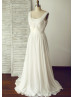 Deep V Back Ivory Lace Chiffon Wedding Dress